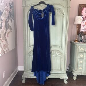 Elegant Blue Velvet Evening Gown